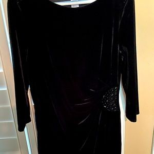 MSK Black Velvet Dress with Side Ruched detail